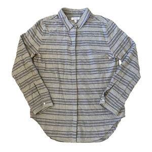 AYR Striped Flannel Button Up Cotton Wool Long Sleeve Shirt Gray Blue M Preppy